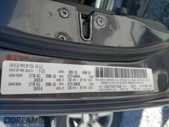 2015 Ram 1500 Express with VIN 1C6RR7FG8FS778240, listed as a Copart auction lot 67489135 with 113,243 mi miles and Salvage title. Bid and sale history available at DreamBid. Image 12.