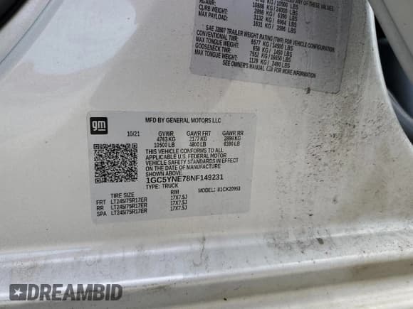 ✅ 2022 Chevrolet Silverado 2500HD LT • VIN: 1GC5YNE78NF149231 • Лот: 65064835. Опубликован ранее на Copart с пробегом 52 247 миль. Бесплатный доступ к архиву аукционных продаж из США и подробный отчёт об истории автомобиля на DreamBid. Изображение 12.