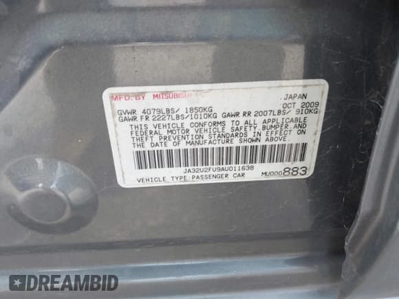 ✅ 2010 Mitsubishi Lancer ES • VIN: JA32U2FU9AU011638 • Lot: 42990336. Wystawiony na IAAI z przebiegiem 233 695 mil. Bezpłatny archiwum sprzedaży aukcyjnych z USA i szczegółowy raport historii pojazdu na DreamBid. Zdjęcie 9.