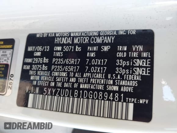 ✅ 2013 Hyundai Santa Fe Sport • VIN: 5XYZUDLB1DG089481 • Лот: 43549010. Опубликован ранее на IAAI с пробегом 120 586 миль. Бесплатный доступ к архиву аукционных продаж из США и подробный отчёт об истории автомобиля на DreamBid. Изображение 9.