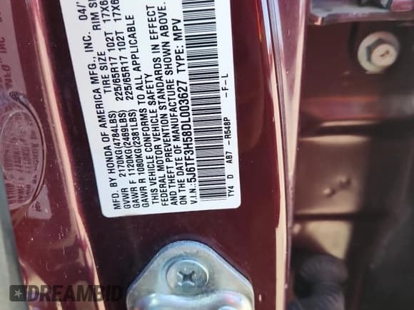 ✅ 2013 Honda Crosstour EX-L • VIN: 5J6TF3H58DL003627 • Lot: 86816075. Listed on Copart with 59,572 mi. Free auction sales archive from the USA and detailed vehicle history report at DreamBid. Image 12.