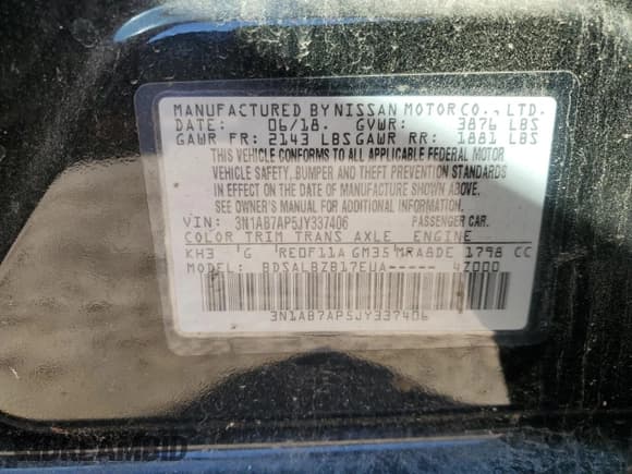 ✅ 2018 Nissan Sentra SR • VIN: 3N1AB7AP5JY337406 • Lot: 90681285. Listed on Copart with 148,944 mi. Free auction sales archive from the USA and detailed vehicle history report at DreamBid. Image 12.