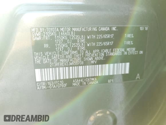 ✅ 2018 Toyota RAV4 XLE • VIN: 2T3RFREV2JW850708 • Лот: 92017895. Опубликован ранее на Copart с пробегом 18 332 миль. Бесплатный доступ к архиву аукционных продаж из США и подробный отчёт об истории автомобиля на DreamBid. Изображение 12.