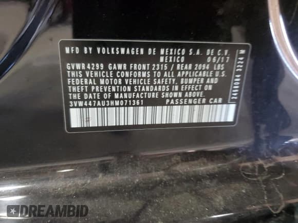 ✅ 2017 Volkswagen Golf GTI S • VIN: 3VW447AU3HM071361 • Lot: 91567285. Listed on Copart with 89,645 mi. Free auction sales archive from the USA and detailed vehicle history report at DreamBid. Image 13.