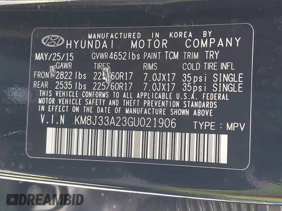 2016 Hyundai Tucson Limited z VIN KM8J33A23GU021906, wystawiony jako IAAI lot #42882911 z przebiegiem 134 985 mil mil oraz . Historia ofert i sprzedaży dostępna na DreamBid. Obrazek 9.