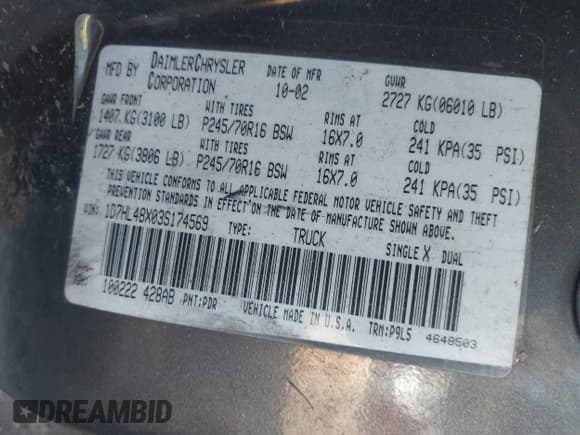 ✅ 2003 Dodge Dakota SLT • VIN: 1D7HL48X03S174569 • Lot: 41159169. Wystawiony na IAAI z przebiegiem 156 551 mil. Bezpłatny archiwum sprzedaży aukcyjnych z USA i szczegółowy raport historii pojazdu na DreamBid. Zdjęcie 9.