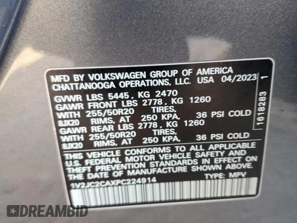 ✅ 2023 Volkswagen Atlas SE • VIN: 1V2JC2CAXPC224914 • Lot: 87379284. Listed on Copart with Not provided. Free auction sales archive from the USA and detailed vehicle history report at DreamBid. Image 13.