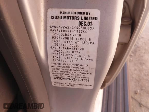 ✅ 2002 Isuzu Rodeo S • VIN: 4S2CK58WX24321556 • Lot: 41405981. Listed on IAAI with 172,590 mi. Free auction sales archive from the USA and detailed vehicle history report at DreamBid. Image 9.