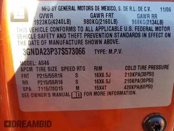 ✅ 2007 Chevrolet HHR LT • VIN: 3GNDA23P37S573066 • Lot: 82294504. Listed on Copart with 71,379 mi. Free auction sales archive from the USA and detailed vehicle history report at DreamBid. Image 13.