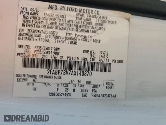 ✅ 2010 Ford Police Interceptor • VIN: 2FABP7BV7AX140870 • Лот: 53457275. Опубликован ранее на Copart с пробегом 124 194 миль. Бесплатный доступ к архиву аукционных продаж из США и подробный отчёт об истории автомобиля на DreamBid. Изображение 14.