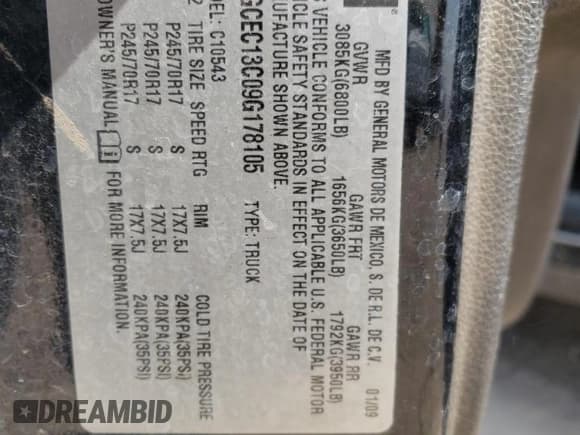 ✅ 2009 Chevrolet Silverado 1500 LS • VIN: 3GCEC13C09G178105 • Lot: 71270704. Listed on Copart with 142,609 mi. Free auction sales archive from the USA and detailed vehicle history report at DreamBid. Image 12.