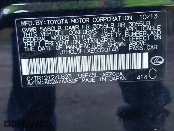 ✅ 2014 Lexus LS 460 • VIN: JTHCL5EFXE5020148 • Лот: 43495670. Опубликован ранее на IAAI с пробегом 127 841 миль. Бесплатный доступ к архиву аукционных продаж из США и подробный отчёт об истории автомобиля на DreamBid. Изображение 9.