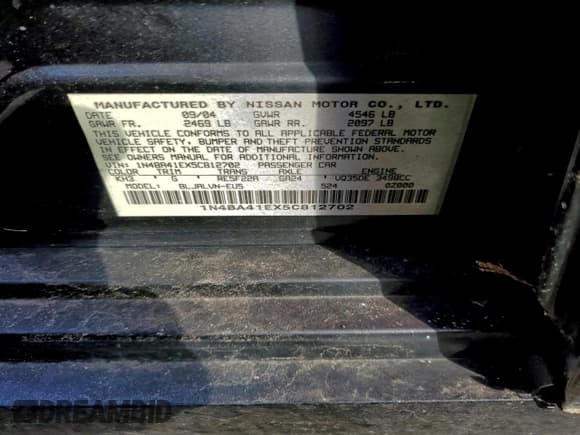 ✅ 2005 Nissan Maxima SL • VIN: 1N4BA41EX5C812702 • Лот: 93341035. Опубликован ранее на Copart с пробегом 172 251 миль. Бесплатный доступ к архиву аукционных продаж из США и подробный отчёт об истории автомобиля на DreamBid. Изображение 12.