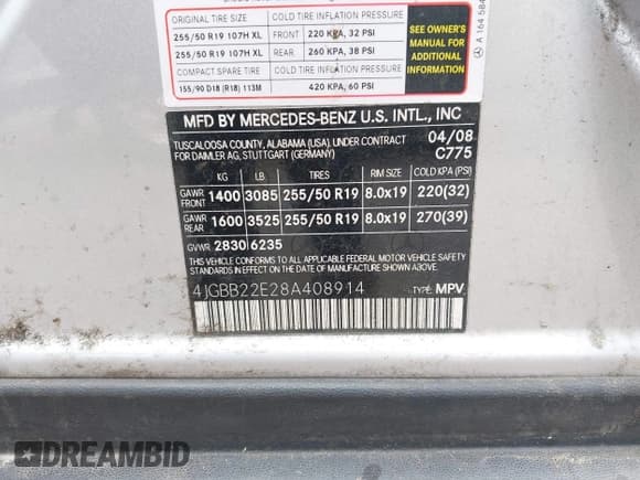 ✅ 2008 Mercedes-Benz M 320 CDI • VIN: 4JGBB22E28A408914 • Lot: 42066714. Listed on IAAI with 194,706 mi. Free auction sales archive from the USA and detailed vehicle history report at DreamBid. Image 9.