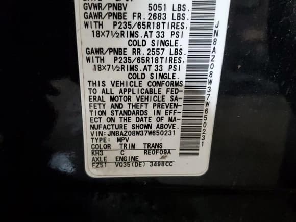 ✅ 2007 Nissan Murano SE • VIN: JN8AZ08W37W650231 • Lot: 58941435. Wystawiony na Copart z przebiegiem 131 077 mil. Bezpłatny archiwum sprzedaży aukcyjnych z USA i szczegółowy raport historii pojazdu na DreamBid. Zdjęcie 13.