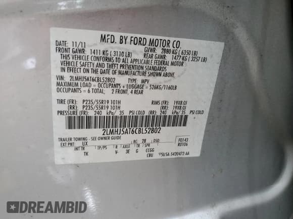 ✅ 2012 Lincoln MKT EcoBoost • VIN: 2LMHJ5AT6CBL52802 • Лот: 71015614. Опубликован ранее на Copart с пробегом 143 167 миль. Бесплатный доступ к архиву аукционных продаж из США и подробный отчёт об истории автомобиля на DreamBid. Изображение 13.