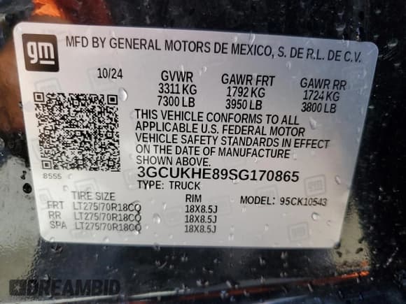 ✅ 2025 Chevrolet Silverado 1500 • VIN: 3GCUKHE89SG170865 • Лот: 62162145. Опубликован ранее на Copart с пробегом 6 272 миль. Бесплатный доступ к архиву аукционных продаж из США и подробный отчёт об истории автомобиля на DreamBid. Изображение 12.