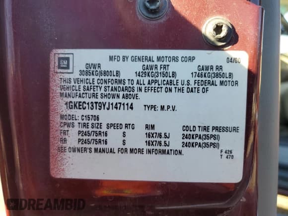 ✅ 2000 GMC Yukon SLT • VIN: 1GKEC13T9YJ147114 • Лот: 87263945. Опубликован ранее на Copart с пробегом Не указан. Бесплатный доступ к архиву аукционных продаж из США и подробный отчёт об истории автомобиля на DreamBid. Изображение 12.