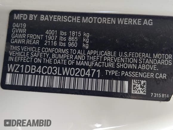 ✅ 2020 Toyota Supra 3.0 • VIN: WZ1DB4C03LW020471 • Lot: 43717043. Listed on IAAI with 38,325 mi. Free auction sales archive from the USA and detailed vehicle history report at DreamBid. Image 9.