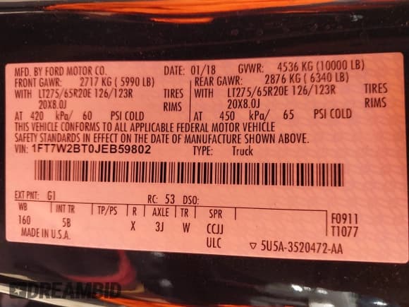 ✅ 2018 Ford F-250 XL • VIN: 1FT7W2BT0JEB59802 • Lot: 42125940. Listed on IAAI with 73,654 mi. Free auction sales archive from the USA and detailed vehicle history report at DreamBid. Image 9.