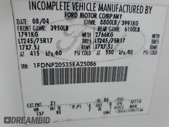 ✅ 2005 Ford F-250 • VIN: 1FDNF20535EA25086 • Лот: 50120395. Опубликован ранее на Copart с пробегом 271 781 миль. Бесплатный доступ к архиву аукционных продаж из США и подробный отчёт об истории автомобиля на DreamBid. Изображение 12.