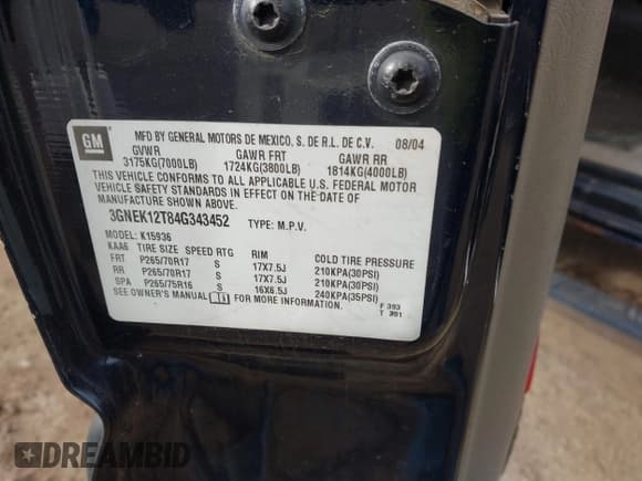 ✅ 2004 Chevrolet Avalanche Z71 • VIN: 3GNEK12T84G343452 • Lot: 43837108. Listed on IAAI with 164,828 mi. Free auction sales archive from the USA and detailed vehicle history report at DreamBid. Image 9.