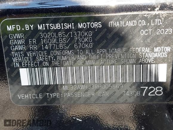 ✅ 2024 Mitsubishi Mirage Black Edition • VIN: ML32AWHJ3RH005569 • Lot: 40706016. Listed on IAAI with 3,855 mi. Free auction sales archive from the USA and detailed vehicle history report at DreamBid. Image 9.