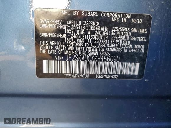 ✅ 2019 Subaru Forester Limited • VIN: JF2SKAUCXKH456090 • Lot: 95402105. Listed on Copart with 105,081 mi. Free auction sales archive from the USA and detailed vehicle history report at DreamBid. Image 13.