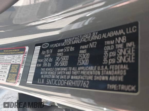 2024 Hyundai Santa Cruz Night Edition с VIN 5NTJCDDF4RH117762, выставлен на аукционе IAAI как лот 40815377 с пробегом 9 839 миль миль и . История ставок и продаж доступна на DreamBid. Изображение 9.