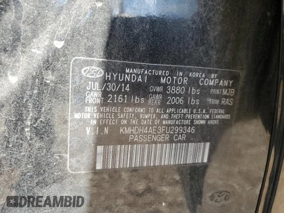 ✅ 2015 Hyundai Elantra Limited • VIN: KMHDH4AE3FU299346 • Lot: 69682065. Listed on Copart with 178,551 mi. Free auction sales archive from the USA and detailed vehicle history report at DreamBid. Image 12.