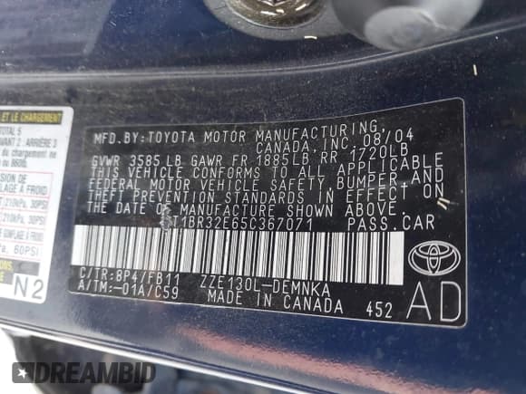 ✅ 2005 Toyota Corolla CE • VIN: 2T1BR32E65C367071 • Лот: 43200743. Опубликован ранее на IAAI с пробегом 245 098 миль. Бесплатный доступ к архиву аукционных продаж из США и подробный отчёт об истории автомобиля на DreamBid. Изображение 9.