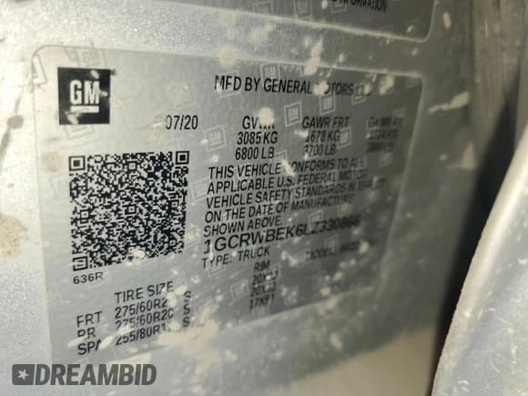 ✅ 2020 Chevrolet Silverado 1500 Custom • VIN: 1GCRWBEK6LZ330866 • Lot: 62522105. Wystawiony na Copart z przebiegiem 35 100 mil. Bezpłatny archiwum sprzedaży aukcyjnych z USA i szczegółowy raport historii pojazdu na DreamBid. Zdjęcie 12.