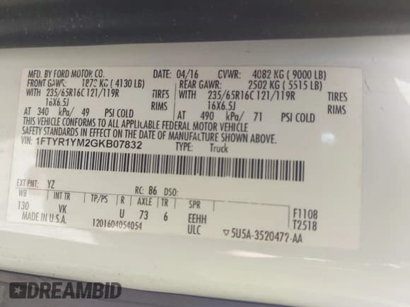 ✅ 2016 Ford Transit Cargo • VIN: 1FTYR1YM2GKB07832 • Lot: 42614414. Wystawiony na IAAI z przebiegiem Nie podano. Bezpłatny archiwum sprzedaży aukcyjnych z USA i szczegółowy raport historii pojazdu na DreamBid. Zdjęcie 9.