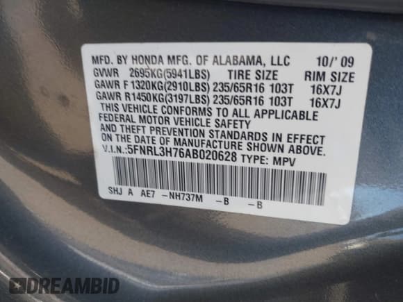 ✅ 2010 Honda Odyssey EX-L • VIN: 5FNRL3H76AB020628 • Lot: 43538478. Wystawiony na IAAI z przebiegiem 154 777 mil. Bezpłatny archiwum sprzedaży aukcyjnych z USA i szczegółowy raport historii pojazdu na DreamBid. Zdjęcie 9.