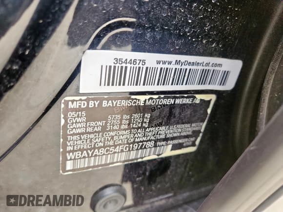 ✅ 2015 BMW 7 Series 750i • VIN: WBAYA8C54FG197788 • Lot: 63431285. Listed on Copart with 114,581 mi. Free auction sales archive from the USA and detailed vehicle history report at DreamBid. Image 13.