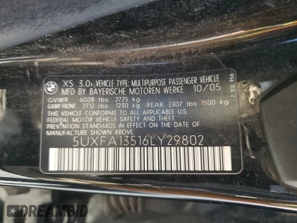 ✅ 2006 BMW X5 3.0i • VIN: 5UXFA13516LY29802 • Lot: 58566474. Listed on Copart with 223,602 mi. Free auction sales archive from the USA and detailed vehicle history report at DreamBid. Image 12.