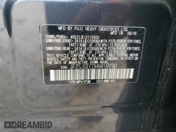 2017 Subaru Forester Premium with VIN JF2SJGEC0HH459190, listed as a Copart auction lot 71813385 with 117,957 mi miles and Clean title. Bid and sale history available at DreamBid. Image 12.