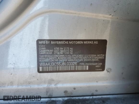 ✅ 2018 BMW 4 Series 430i xDrive • VIN: WBA4J3C56JBL03326 • Lot: 47006805. Listed on Copart with 82,139 mi. Free auction sales archive from the USA and detailed vehicle history report at DreamBid. Image 12.