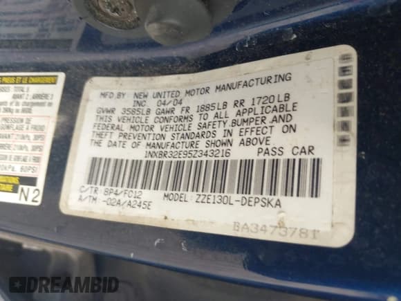 ✅ 2005 Toyota Corolla LE • VIN: 1NXBR32E95Z343216 • Lot: 43633396. Listed on IAAI with 299,999 mi. Free auction sales archive from the USA and detailed vehicle history report at DreamBid. Image 9.