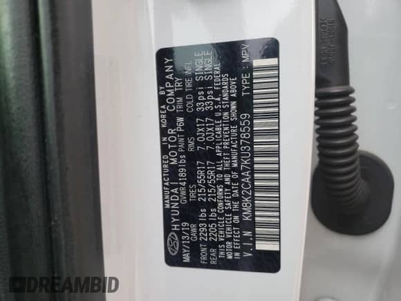 2019 Hyundai Kona SEL z VIN KM8K2CAA7KU378559, wystawiony jako Copart lot #72145842 z przebiegiem Nie podano mil oraz . Historia ofert i sprzedaży dostępna na DreamBid. Obrazek 15.