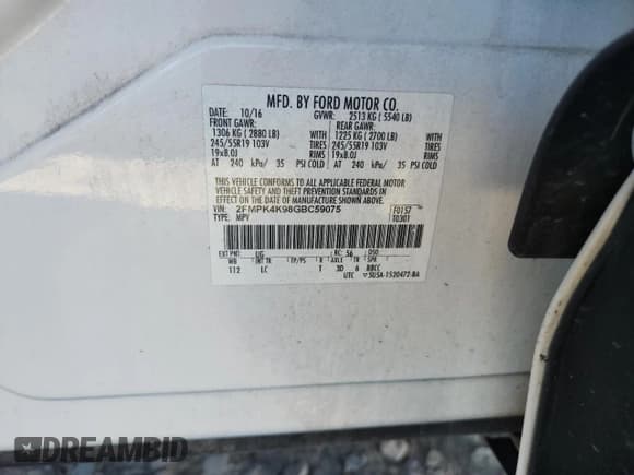 ✅ 2016 Ford Edge Titanium • VIN: 2FMPK4K98GBC59075 • Lot: 82242545. Listed on Copart with 103,863 mi. Free auction sales archive from the USA and detailed vehicle history report at DreamBid. Image 13.