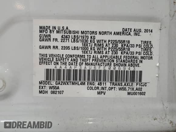 2015 Mitsubishi Outlander ES с VIN 4A4AP3AU6FE006943, выставлен на аукционе Copart как лот 82784925 с пробегом 105 197 миль миль и Чистый • Clean title. История ставок и продаж доступна на DreamBid. Изображение 13.