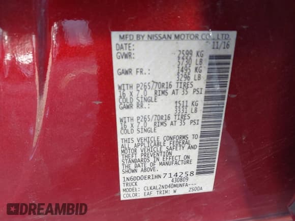 ✅ 2017 Nissan Frontier SV • VIN: 1N6DD0ER1HN714258 • Lot: 43641212. Listed on IAAI with 84,501 mi. Free auction sales archive from the USA and detailed vehicle history report at DreamBid. Image 9.