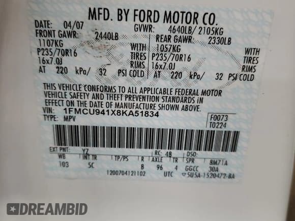 ✅ 2008 Ford Escape Limited • VIN: 1FMCU941X8KA51834 • Лот: 75018504. Опубликован ранее на Copart с пробегом 193 240 миль. Бесплатный доступ к архиву аукционных продаж из США и подробный отчёт об истории автомобиля на DreamBid. Изображение 13.