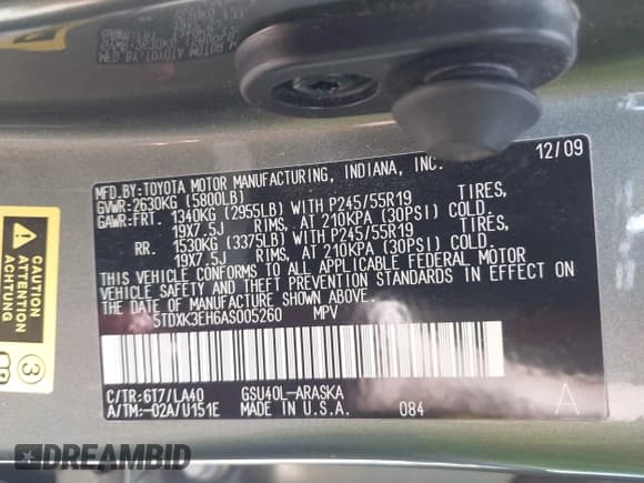 ✅ 2010 Toyota Highlander Sport • VIN: 5TDXK3EH6AS005260 • Lot: 41842874. Listed on IAAI with 152,833 mi. Free auction sales archive from the USA and detailed vehicle history report at DreamBid. Image 9.