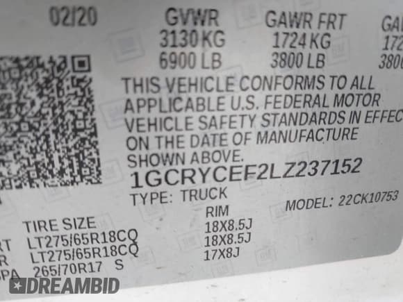 ✅ 2020 Chevrolet Silverado 1500 Custom Trail Boss • VIN: 1GCRYCEF2LZ237152 • Lot: 40449201. Listed on IAAI with 117,848 mi. Free auction sales archive from the USA and detailed vehicle history report at DreamBid. Image 9.