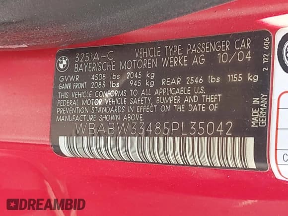 ✅ 2005 BMW 3 Series 325Ci • VIN: WBABW33485PL35042 • Lot: 42353957. Wystawiony na IAAI z przebiegiem 100 495 mil. Bezpłatny archiwum sprzedaży aukcyjnych z USA i szczegółowy raport historii pojazdu na DreamBid. Zdjęcie 9.