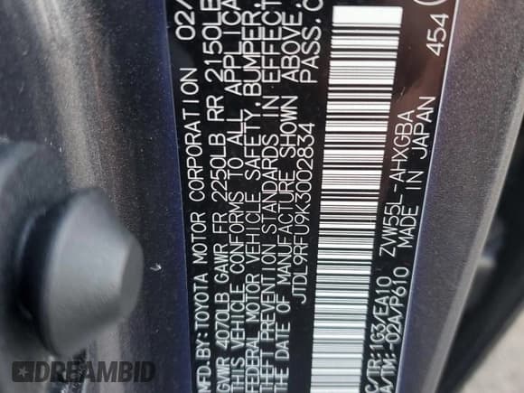 ✅ 2019 Toyota Prius XLE • VIN: JTDL9RFU9K3002834 • Лот: 89875995. Опубликован ранее на Copart с пробегом 34 102 миль. Бесплатный доступ к архиву аукционных продаж из США и подробный отчёт об истории автомобиля на DreamBid. Изображение 13.