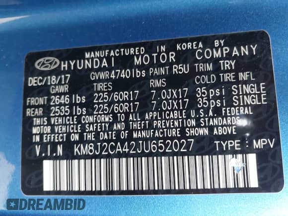 2018 Hyundai Tucson SE z VIN KM8J2CA42JU652027, wystawiony jako IAAI lot #43194087 z przebiegiem 105 824 mil mil oraz . Historia ofert i sprzedaży dostępna na DreamBid. Obrazek 9.