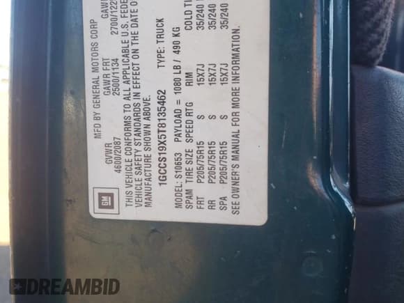 ✅ 1996 Chevrolet S-10 LS • VIN: 1GCCS19X5T8135462 • Лот: 86870024. Опубликован ранее на Copart с пробегом 217 521 миль. Бесплатный доступ к архиву аукционных продаж из США и подробный отчёт об истории автомобиля на DreamBid. Изображение 14.